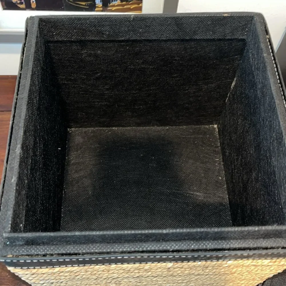 9” x 9” Wrapped Two Tone Rattan Home Cube Storage Basket Removable top hiding
